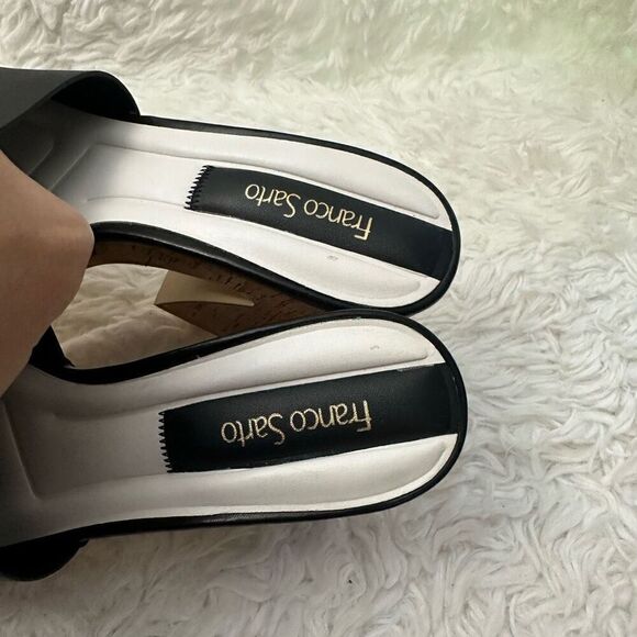 Franco Sarto Damara Platform Slide Sandal Black Peep toe Chunky cork Heel sz6.5M - Picture 6 of 8